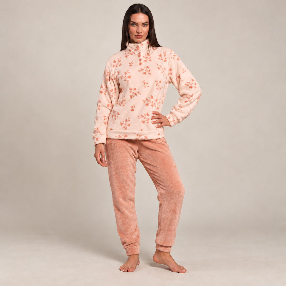 Pigiama donna collo alto in coral floreale Biancaluna 26D93029
