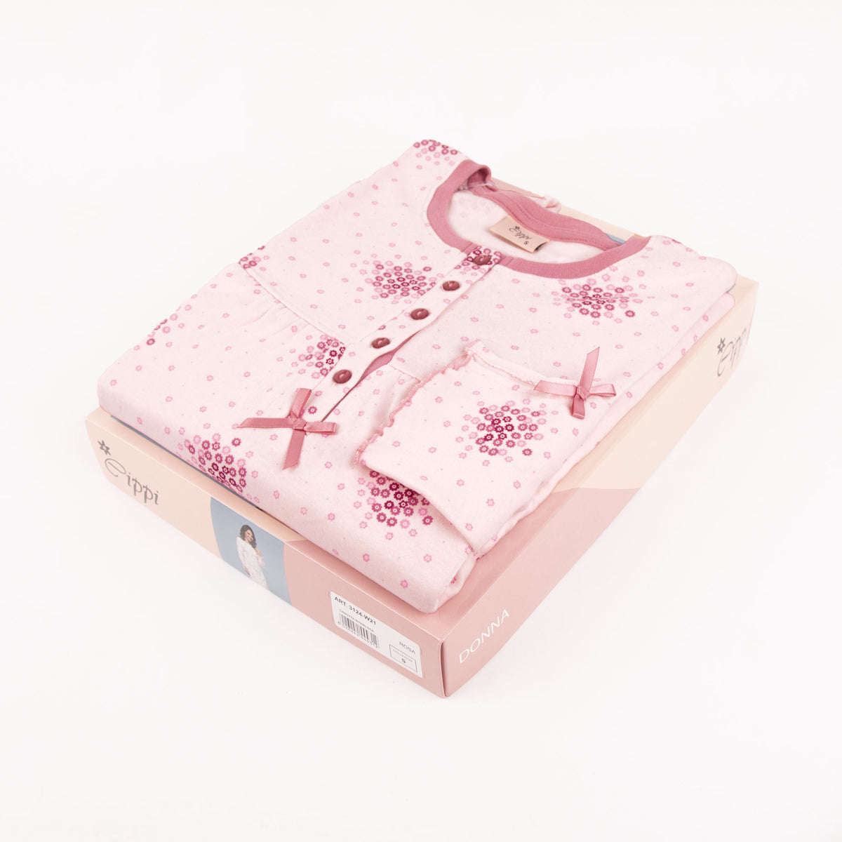 Camicia da notte caldo cotone conformata calibrata rosa Cippi 3124