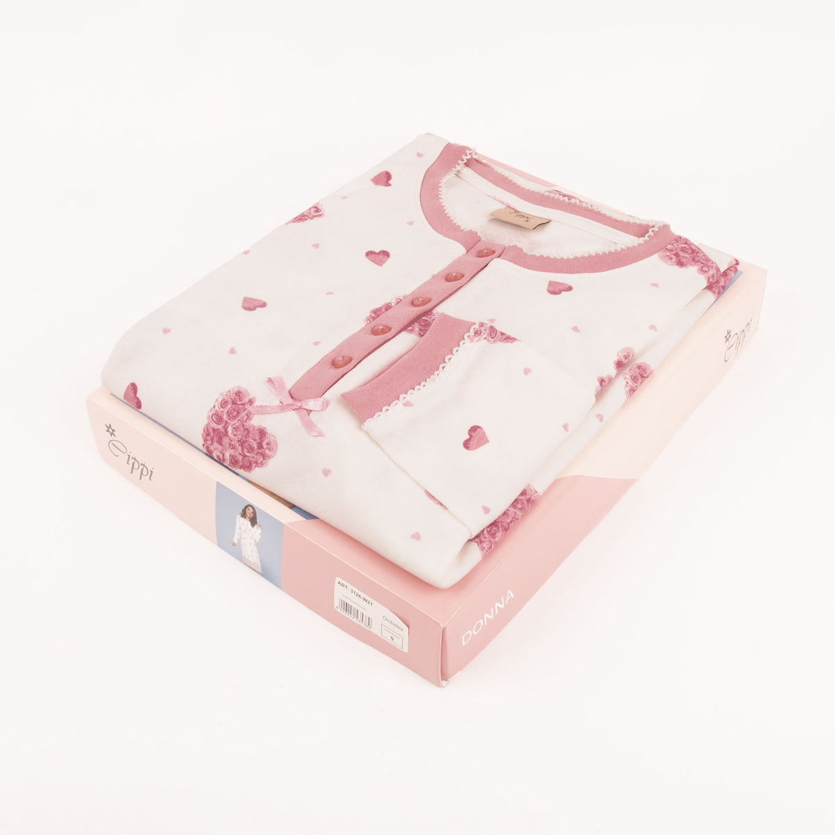 Camicia da notte donna Cippi 3126 Orchidea cuoricini caldo cotone