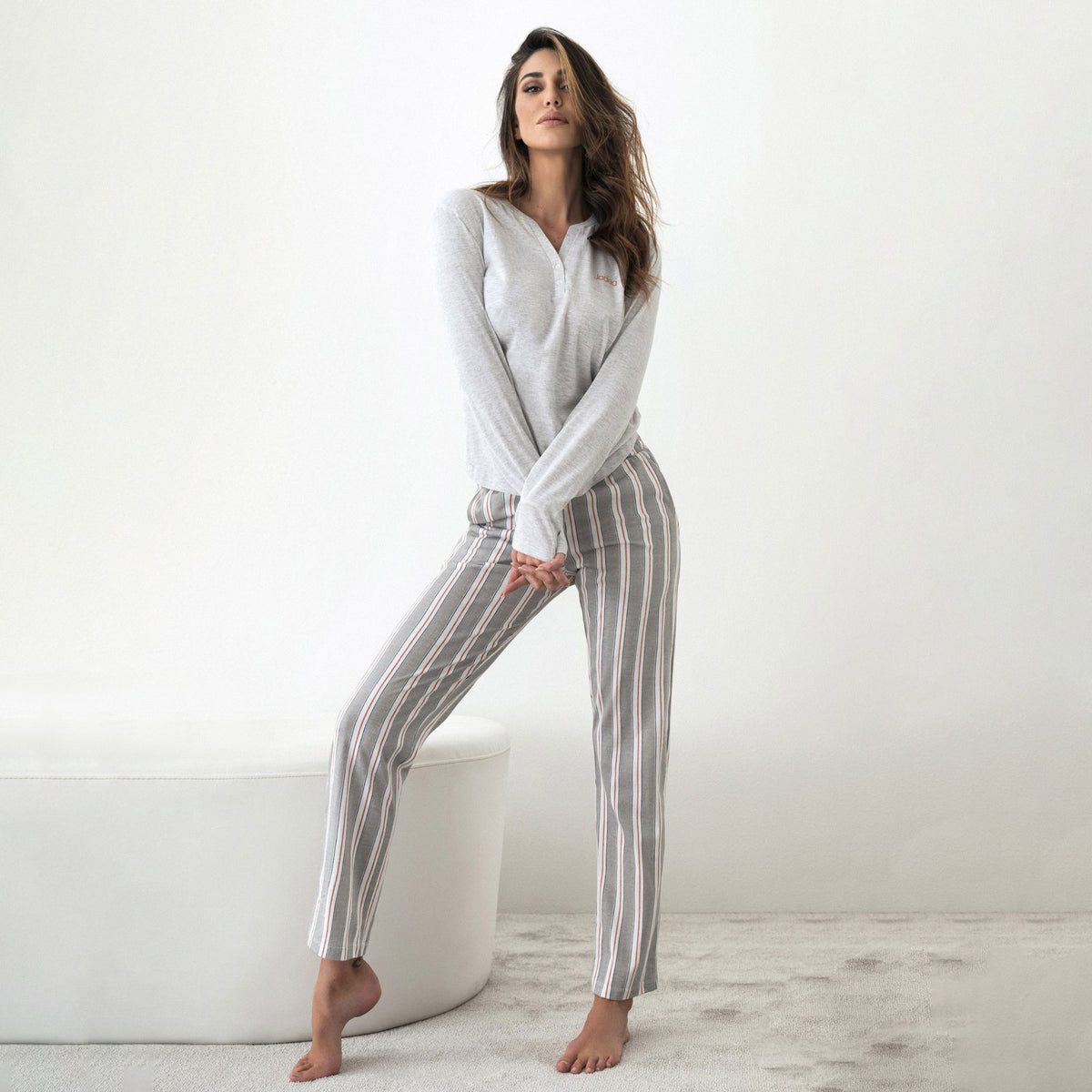 Pigiama donna cotone Jadea 3130 grigio gessato