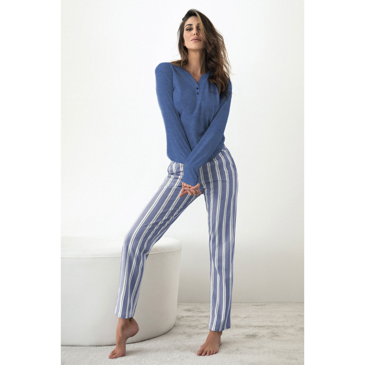 Pigiama donna cotone Jadea 3130 Jeans gessato