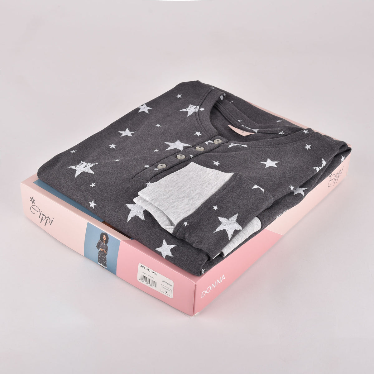 Camicia da notte Cippi 3131 stelline caldo cotone antracite