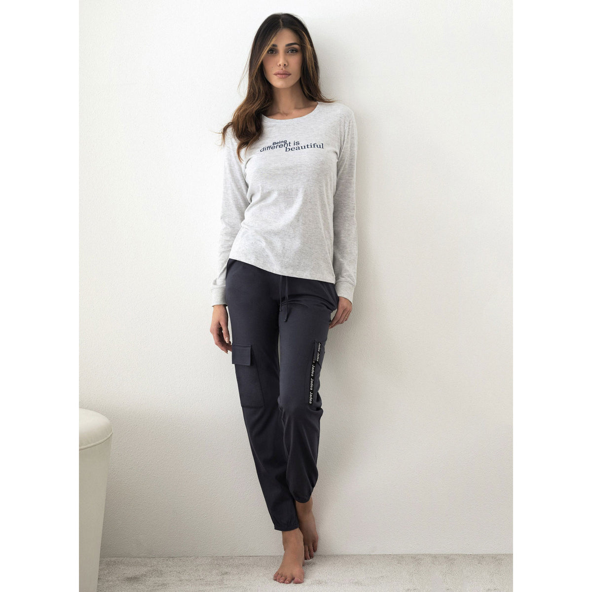 Pigiama Jadea cotone primaverile 3133 grigio blu