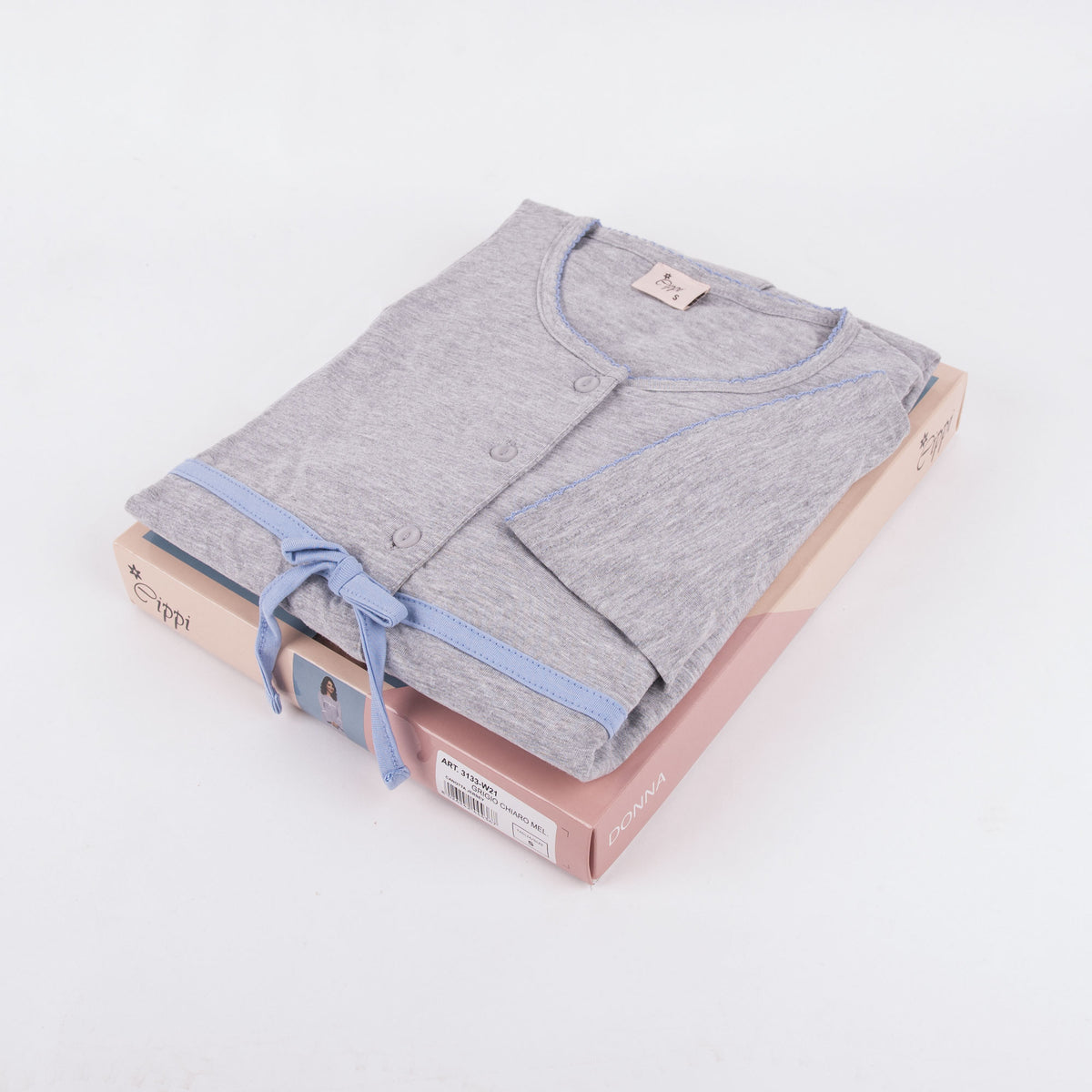 Abitino camicia da notte Cippi 3133 caldo cotone grigio chiaro melange