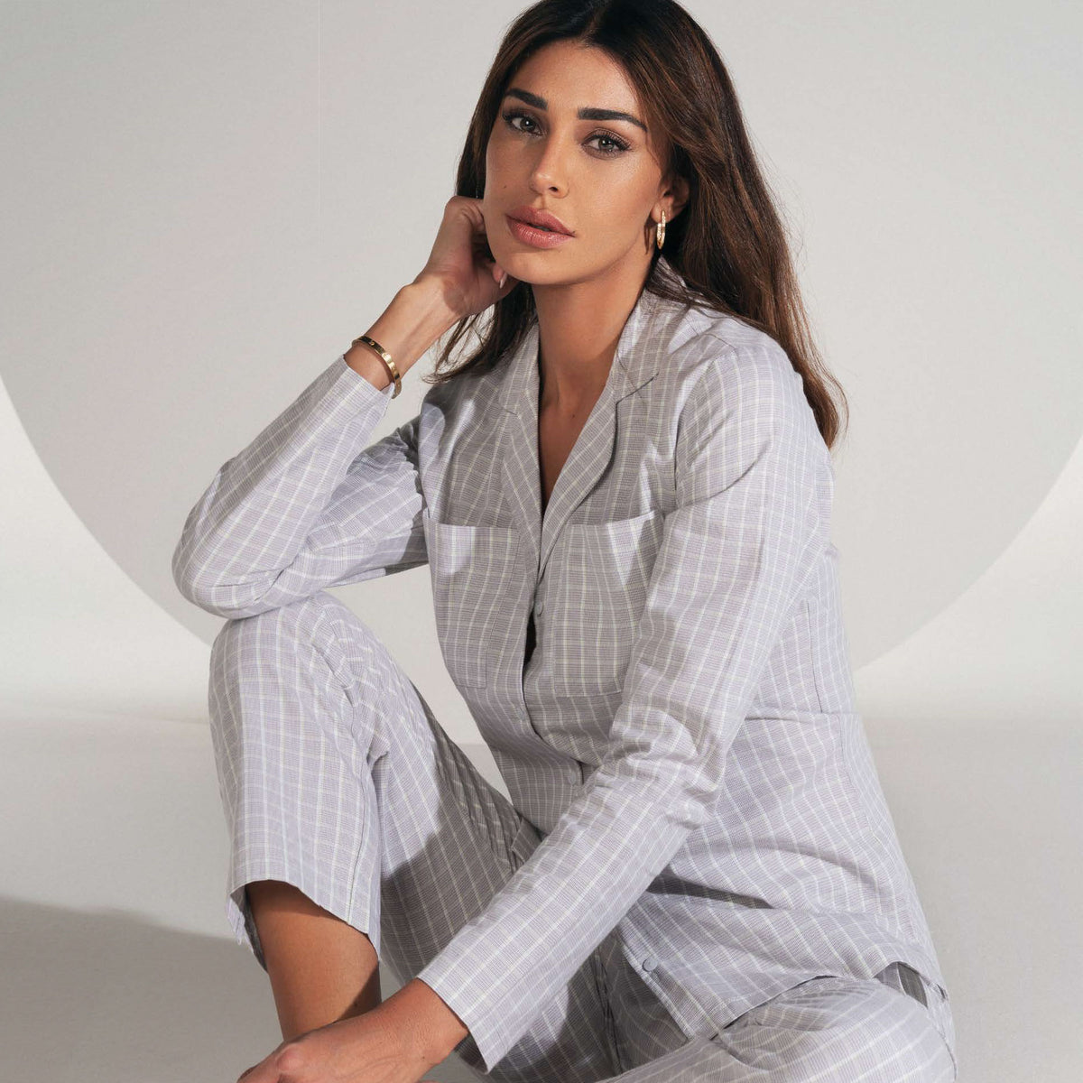 Pigiama donna Jadea 3143 aperto 100% cotone fantasia quadri grigio