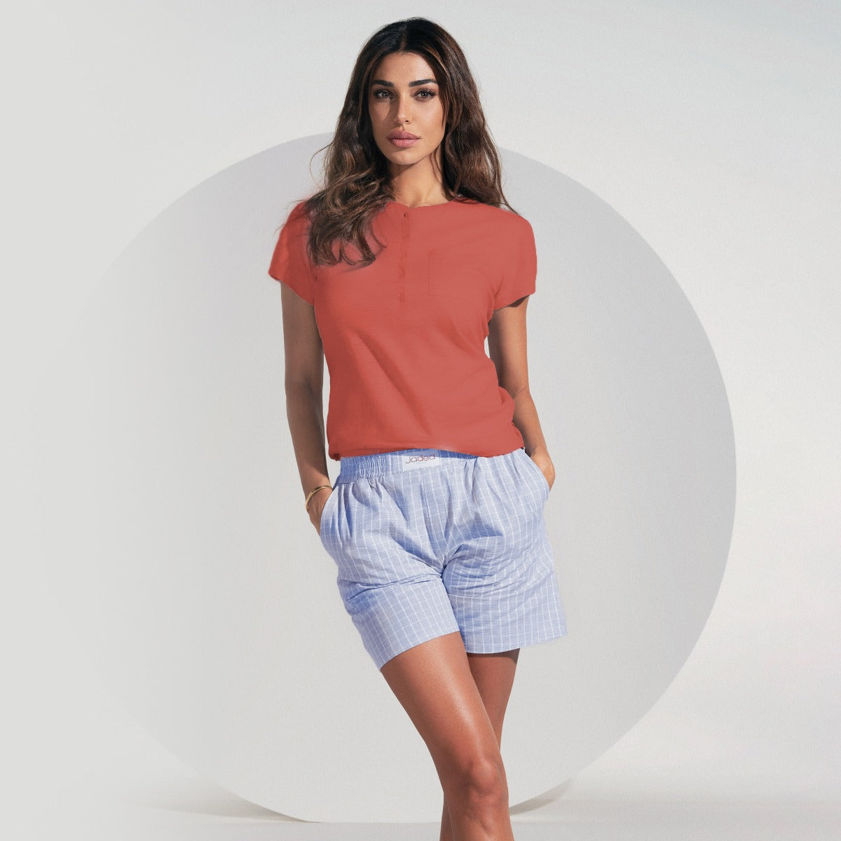 Pigiama donna estivo cotone corto Jadea 3145 corallo azzurro