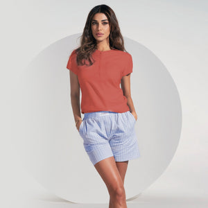 Pigiama donna estivo cotone corto Jadea 3145 corallo azzurro