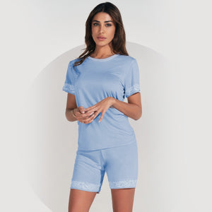 Pigiama donna Jadea 3152 corto cotone modal 100% celeste