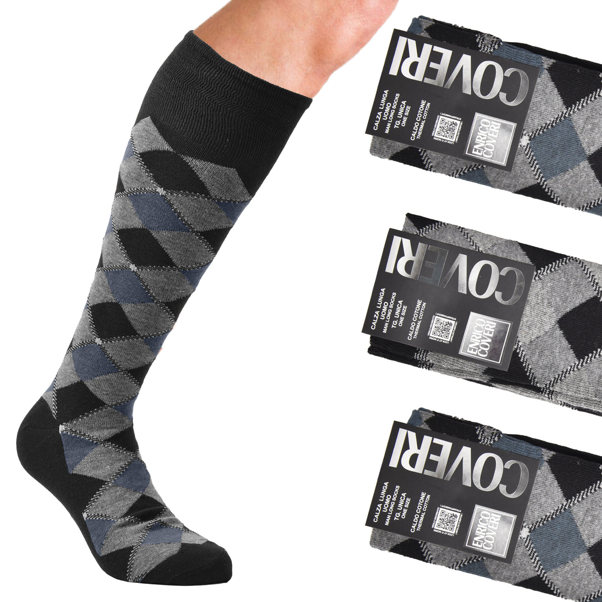 Calze uomo lunghe caldo cotone Enrico Coveri winter line 338C
