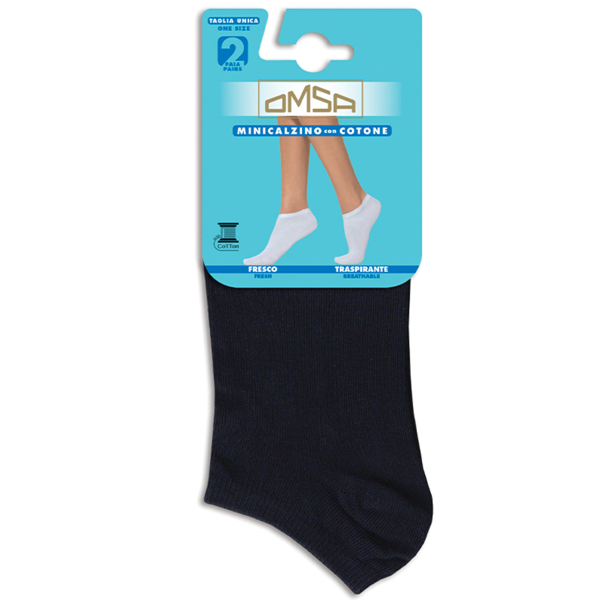 Minicalzino traspirante cotone 78% - 2 paia Omsa 3541