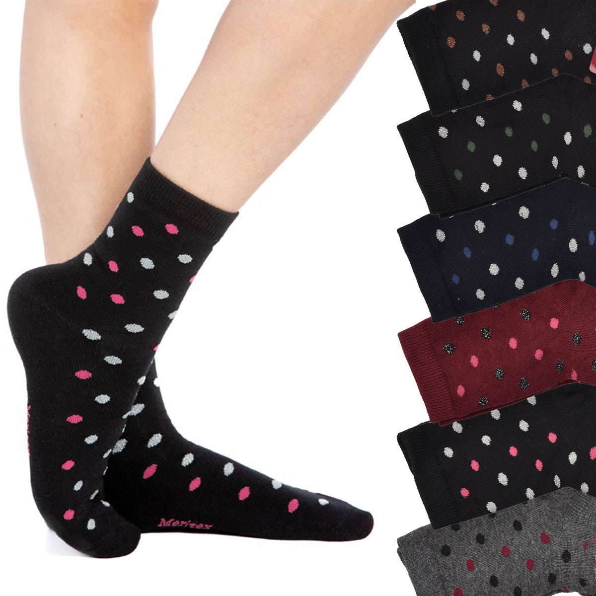 Calzini caldo cotone donna Meritex pois 3579 B 6 paia