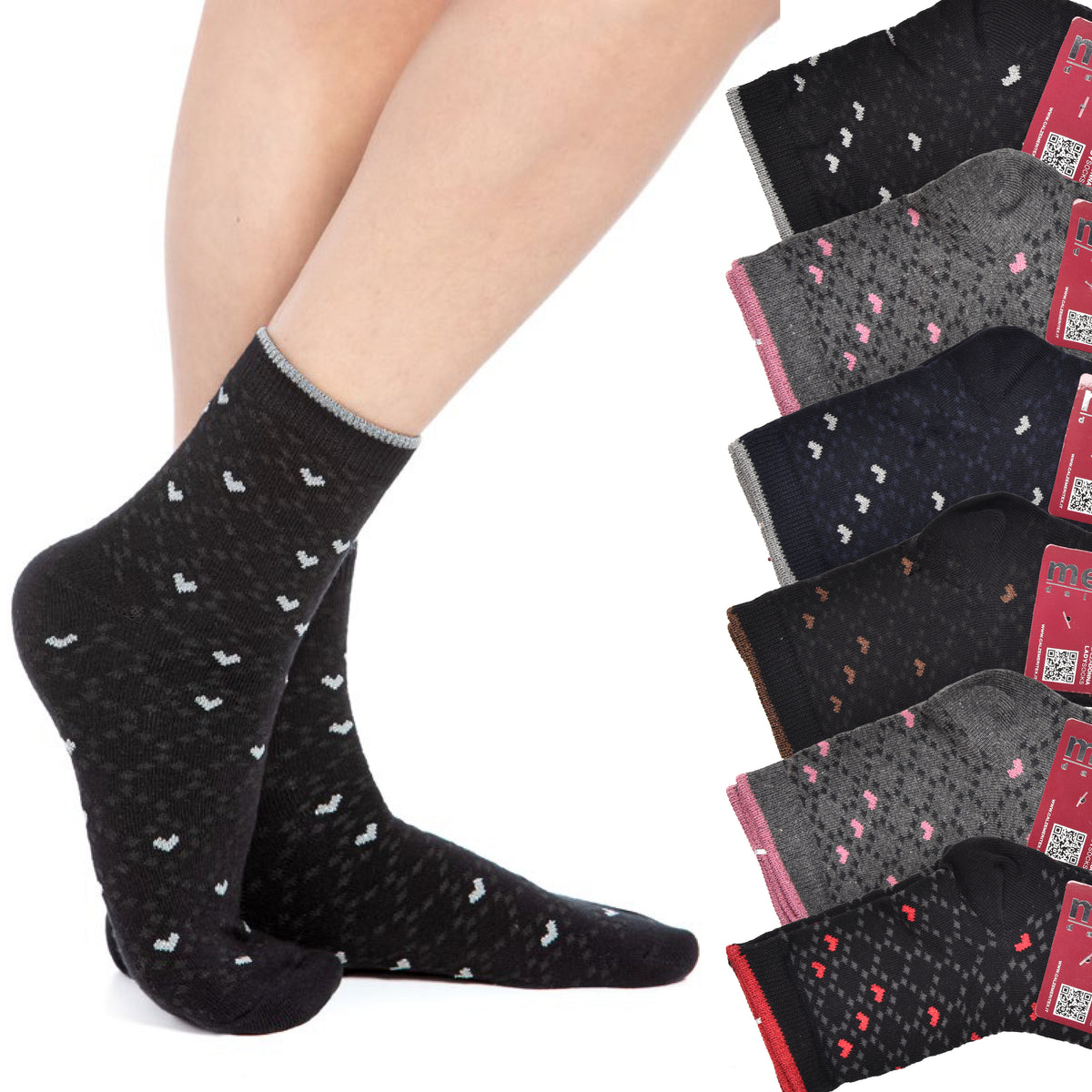 Calzini caldo cotone donna Meritex cuoricini 3580 B 6 paia