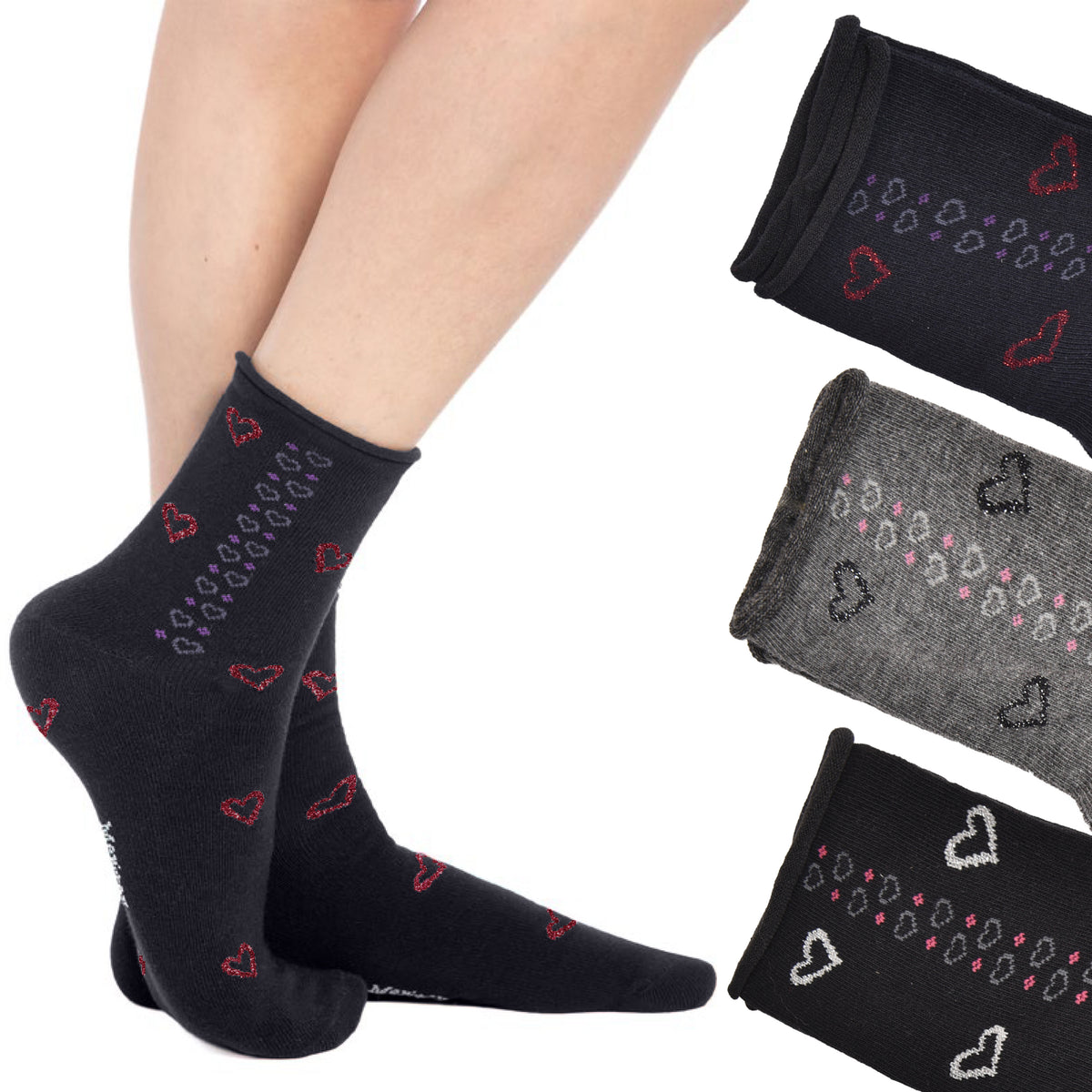 Calzini donna taglio vivo caldo cotone meritex 3582 A 3 paia
