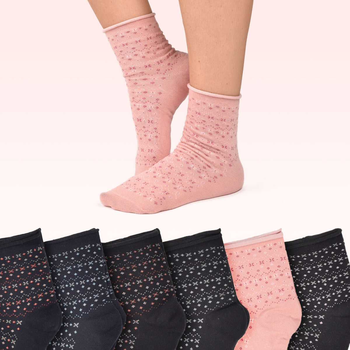 Calze corte assortite donna caldo cotone Meritex 3603 fantasia A 6 paia
