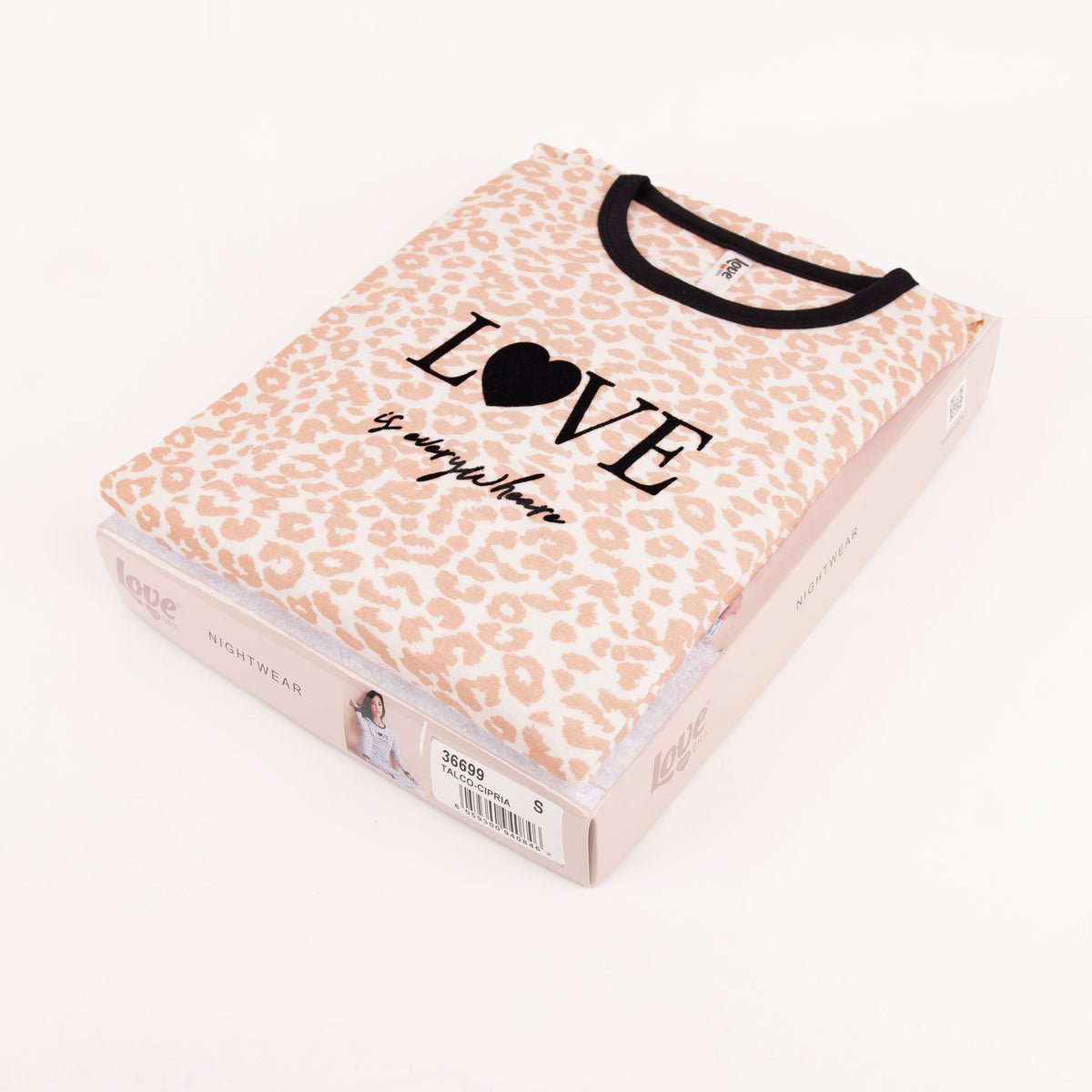 Pigiama donna Love and Bra caldo cotone maculato 36699 talco cipria