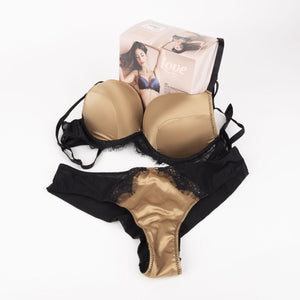 Coordinato push up e brasiliana raso e tulle Love and Bra terra/nero 39997