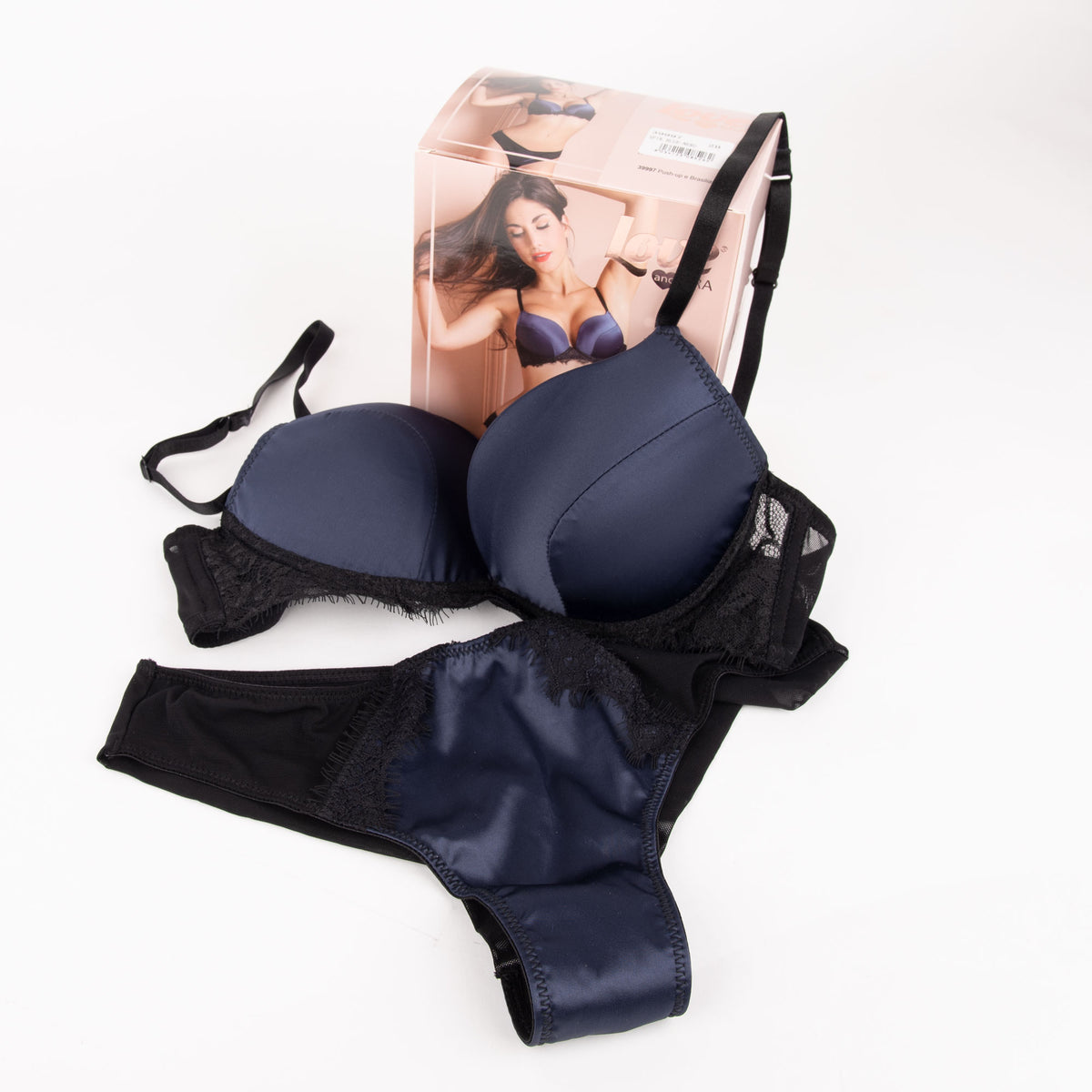 Completino intimo push up e brasiliana blu nero Love and Bra 39997