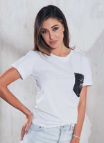 Maglia Jadea 4150 mezza manica 100% cotone taschino pailettes bianca