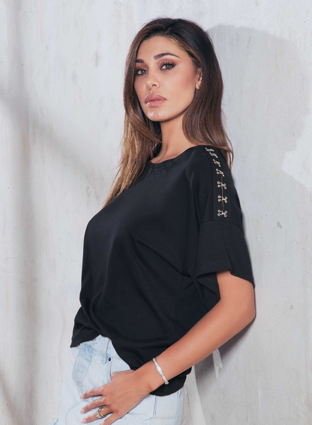 Maglia donna Jadea 4164 100% cotone manica ampia applicazione sulla manica