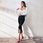 Leggings capri Jadea 4176 cotone elasticizzato con rouches nero