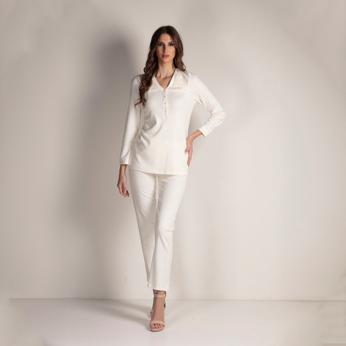 Pigiama donna della scollo a serafino in caldo cotone Lunatica 42104