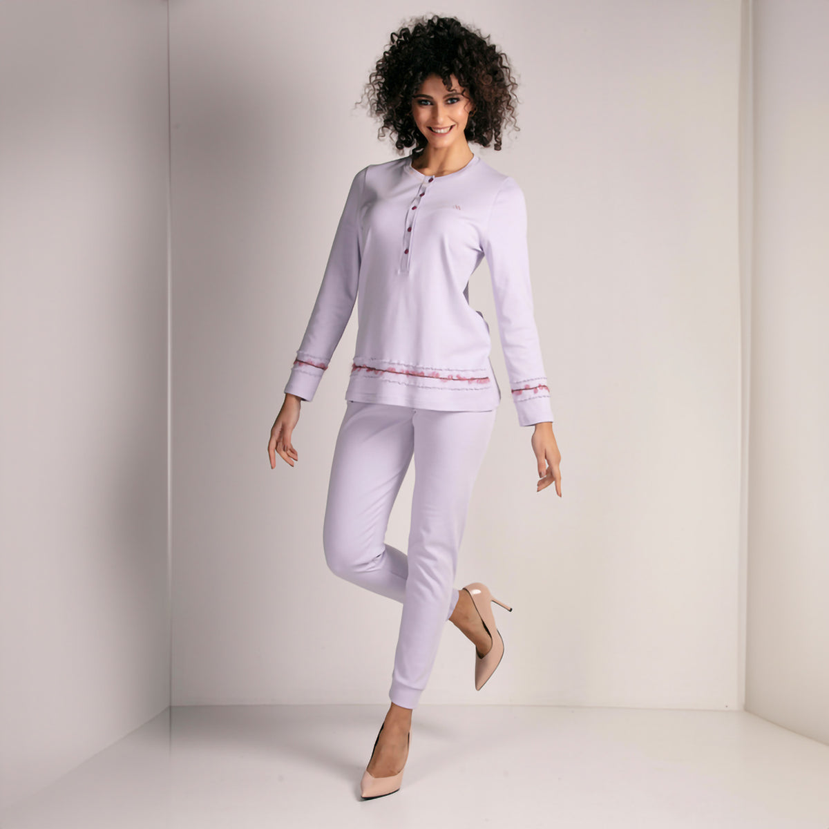 Pigiama Donna tinta unita in caldo cotone interlock Lunatica 42154