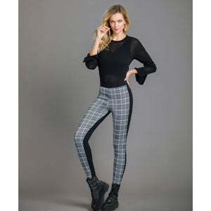 Leggings moda a fantasia tartan lamè argento Jadea 4278 nero