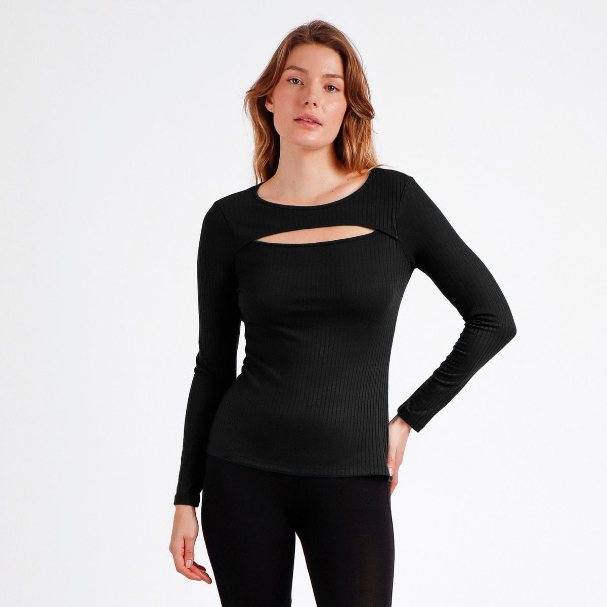 Maglia a coste sotto giacca con apertura sul petto Admas 43509