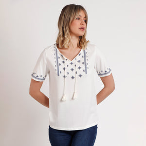 Maglia donna in cotone con nappine e stampa Admas 43523