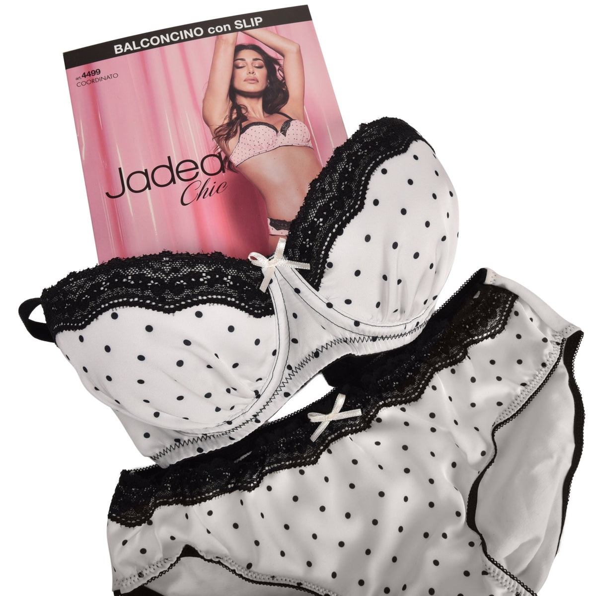 Coordinato Jadea 4499 balconcino + slip cotone pizzo a pois Seta