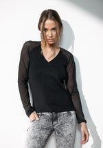 Maglia a coste con maniche in tulle semitrasparente Jadea 4655