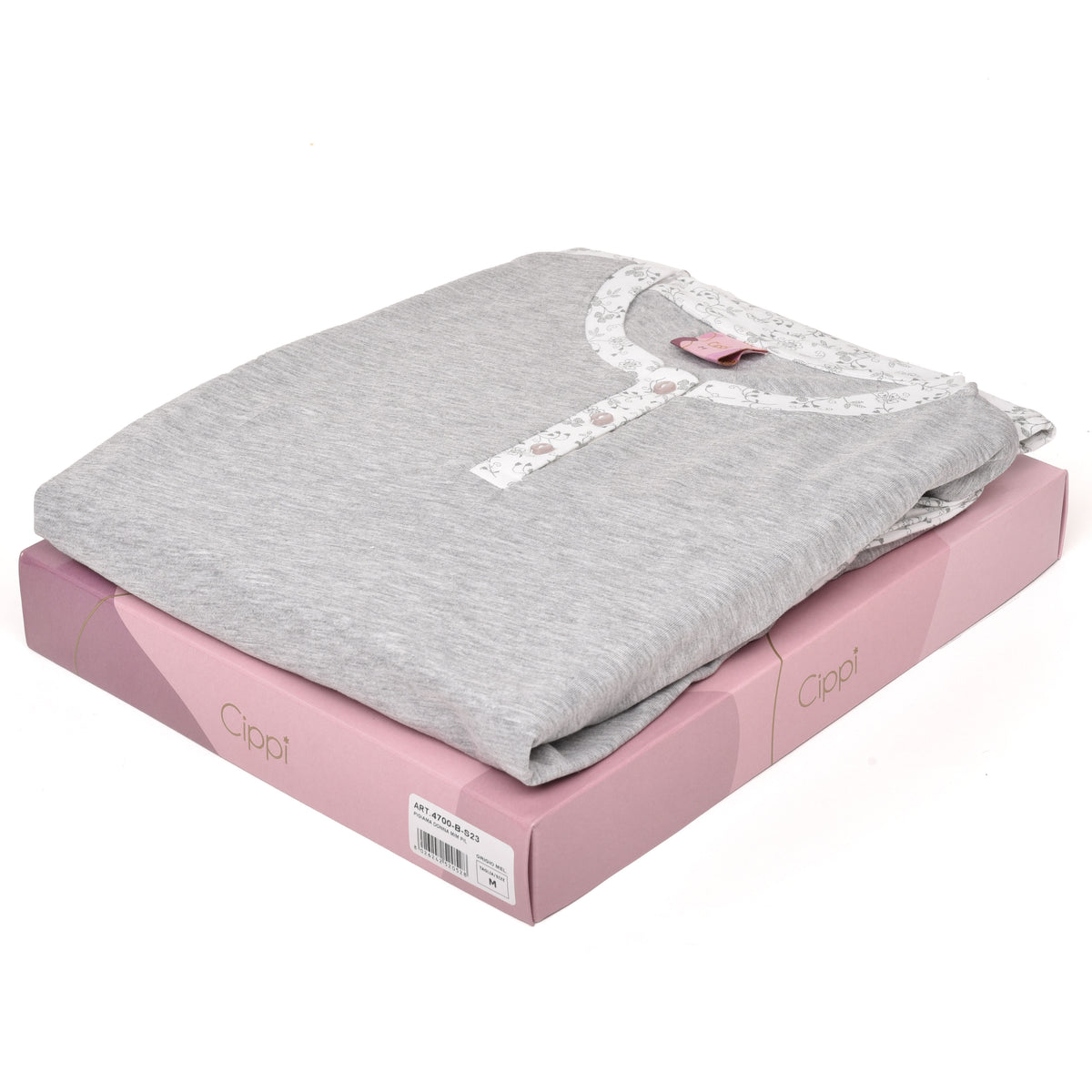 Pigiama donna estivo Cippi 4700 cotone grigio melange bianco