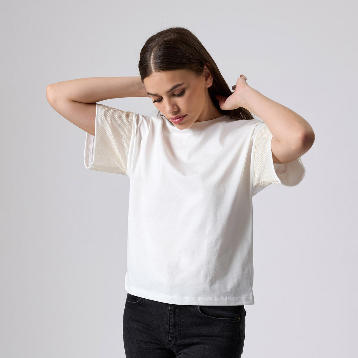 Maglia Oversize Donna rete lurex brillantinata sulla manica Jadea 4758
