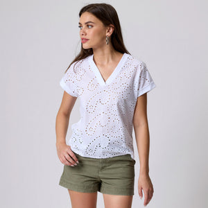 Maglia donna in Cotone con Maniche Corte e Pizzo San Gallo Jadea 4768