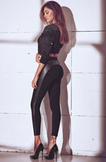 Leggings Jadea 4783 in cotone elasticizzato con inserti eco pelle nero