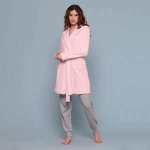 Giacca da camera vestaglia flanel rosa con cappuccio Cippi 4977