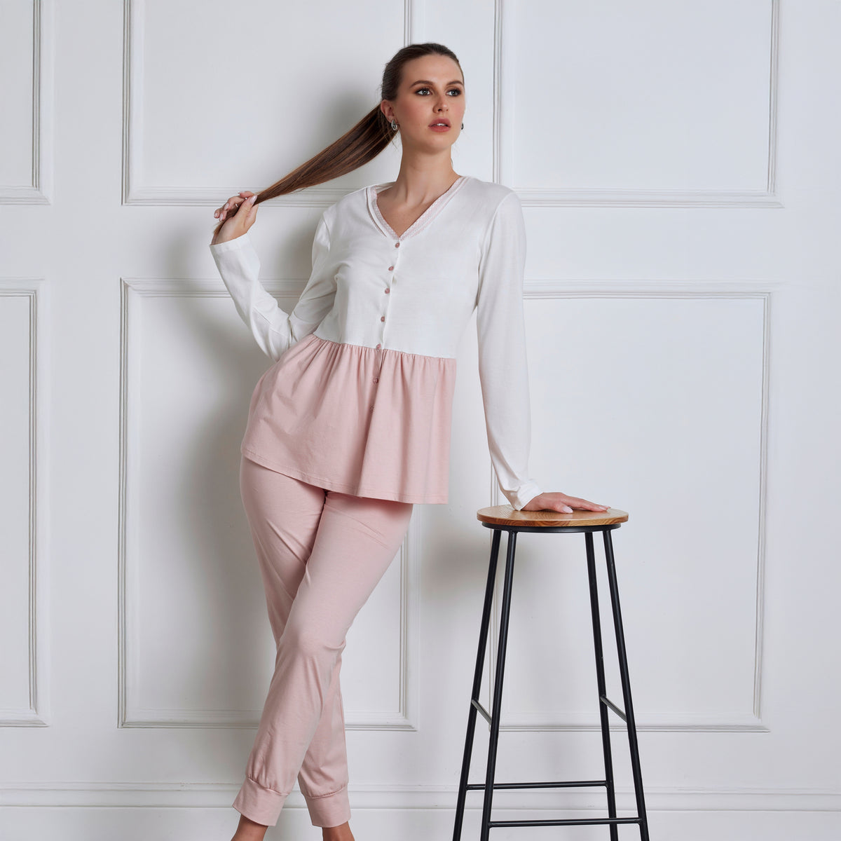 Pigiama Donna con Maglia Aperta in 100% Cotone Lunatica 51186