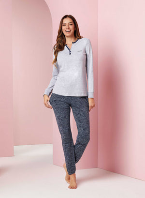Pigiama donna Jadea caldo cotone bordino in pizzo 5177