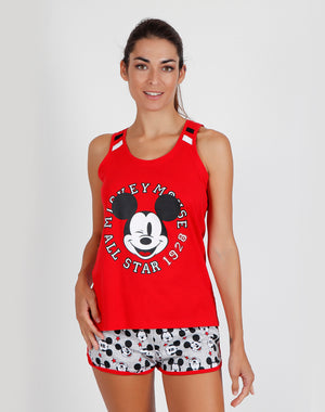 Pigiama donna corto Disney 55069 canotta topolino rosso