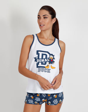 Pigiama donna corto Disney 55072 canotta paperino bianco