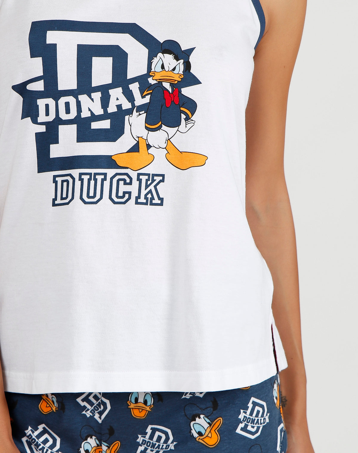 Pigiama donna corto Disney 55072 canotta paperino bianco