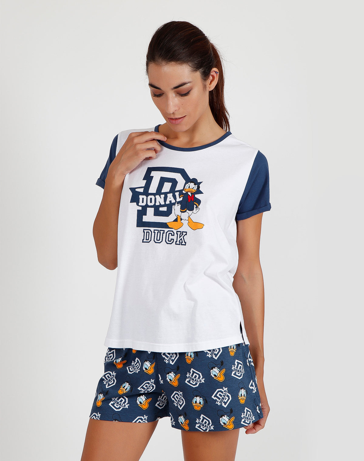 Pigiama donna corto Disney 55073 mezza manica paperino bianco