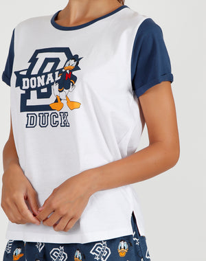 Pigiama donna corto Disney 55073 mezza manica paperino bianco
