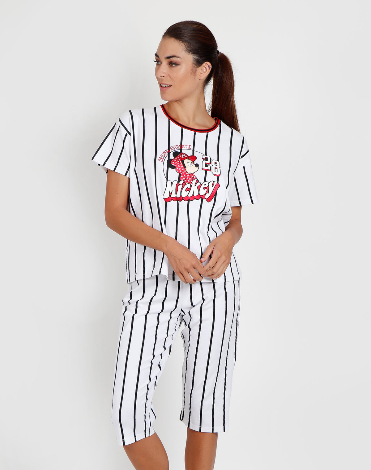 Pigiama donna corto Disney 55084 mezza manica bianco