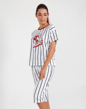 Pigiama donna corto Disney 55084 mezza manica bianco