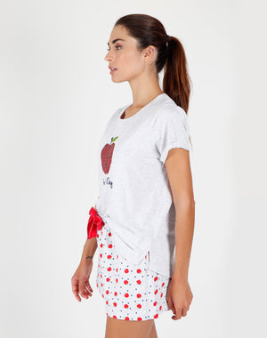 Pigiama donna corto Admas 55103 stampa mela grigio
