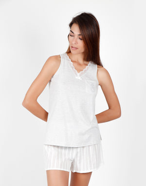 Pigiama donna corto Admas 55112 canotta perla