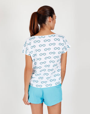 Pigiama donna Admas 55116 stampa occhiali azzurro