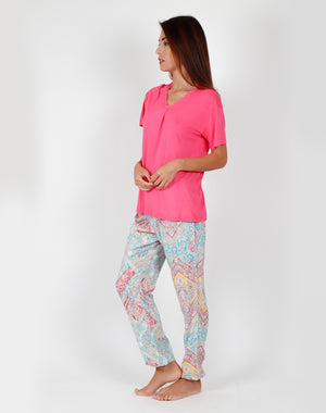Pigiama donna Admas 55153 lungo stampato rosa
