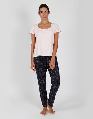 Pigiama donna Lungo Admas 55173 stelline rosa